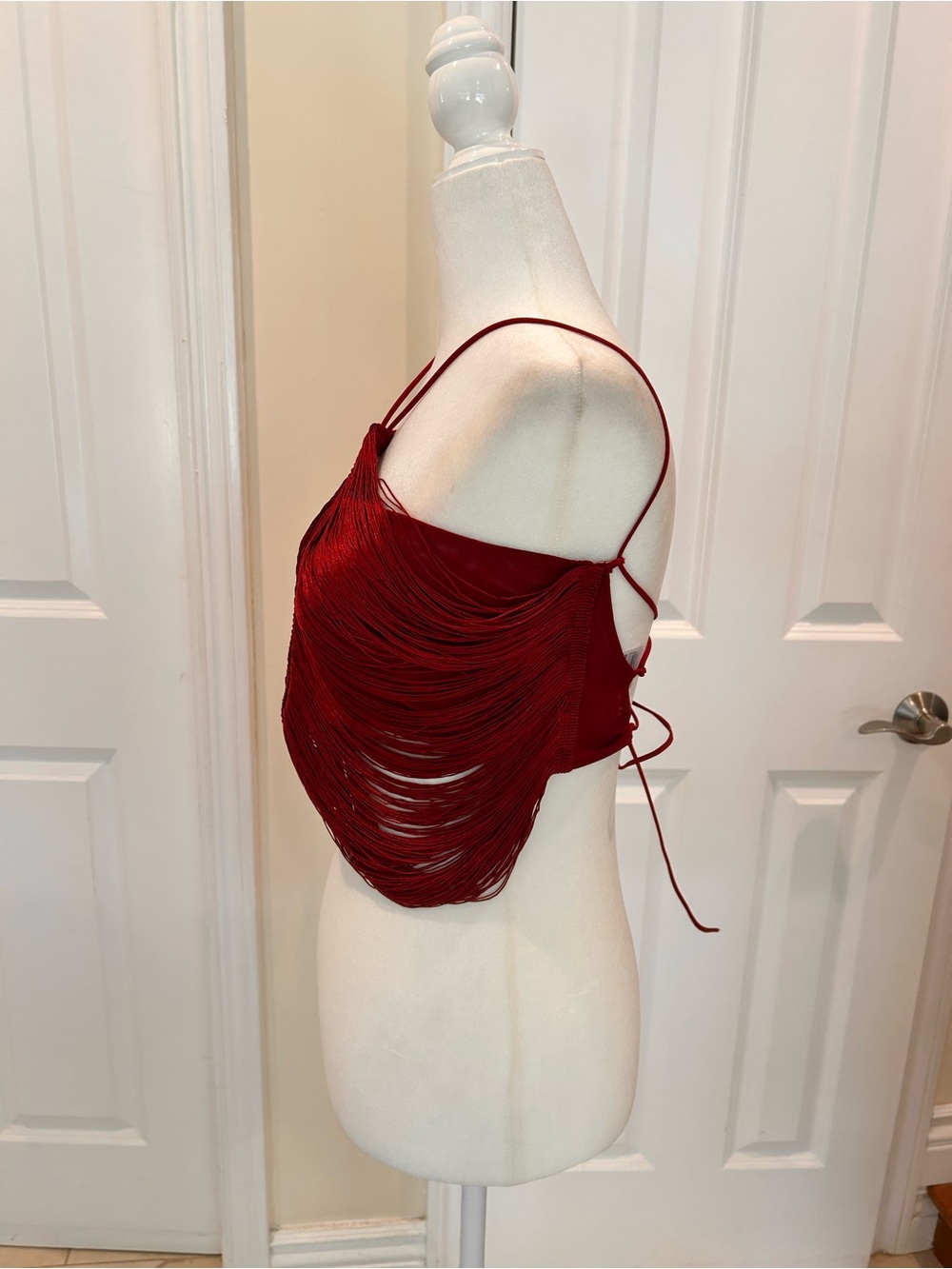 Edikted Red Fringe Halter Crop Top Y2K Festival Party Club Top Small - Picture 3 of 6